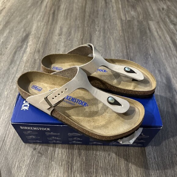 Birkenstock New w/ Box Gizeh Soft Bed Sandcastle Nubuck Leather Size 40 L 9